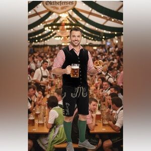 NWT PERANI Bavarian Men’s LEDERHOSEN Embroidered Black Velour Shorts Size XXL